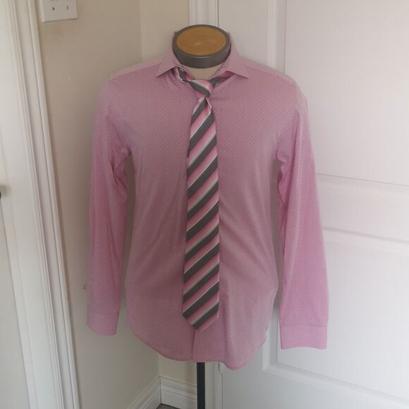 Strauss Men Button Down Shirt & Tie Combo Tie 100% Silk 14.5 Pink - Picture 6 of 16